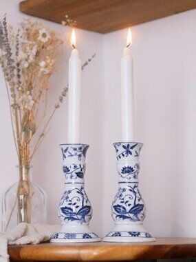 Vintage Vienna Woods Blue Onion Pattern – Candlestick Pair